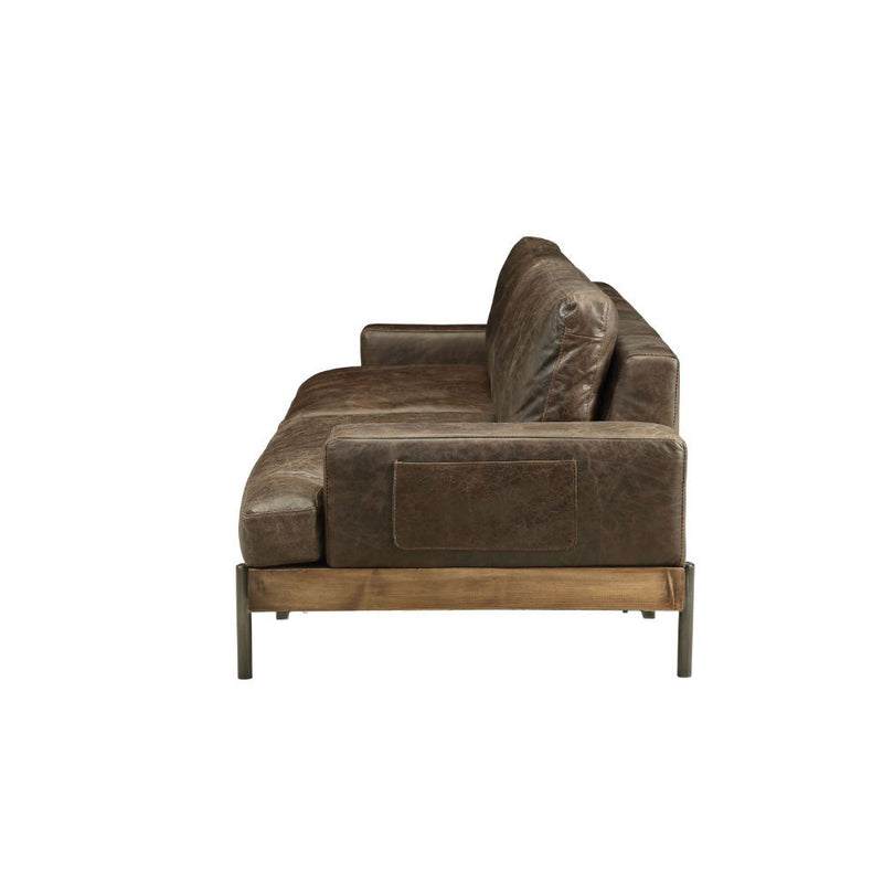 Silchester - Sofa - Oak & Distress Chocolate Top Grain Leather - Atlantic Fine Furniture Inc