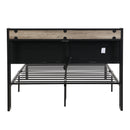 Queen  Size  Metal Platform Bed Frame with upholstery storage function Headboard   and USB LINER  and Footboard  , No Box Spring Needed, Large Under Bed Storage, Easy Assemble