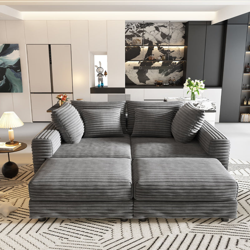 Deep Seat Convertible Sofa With Soft Pillows And Ottomans