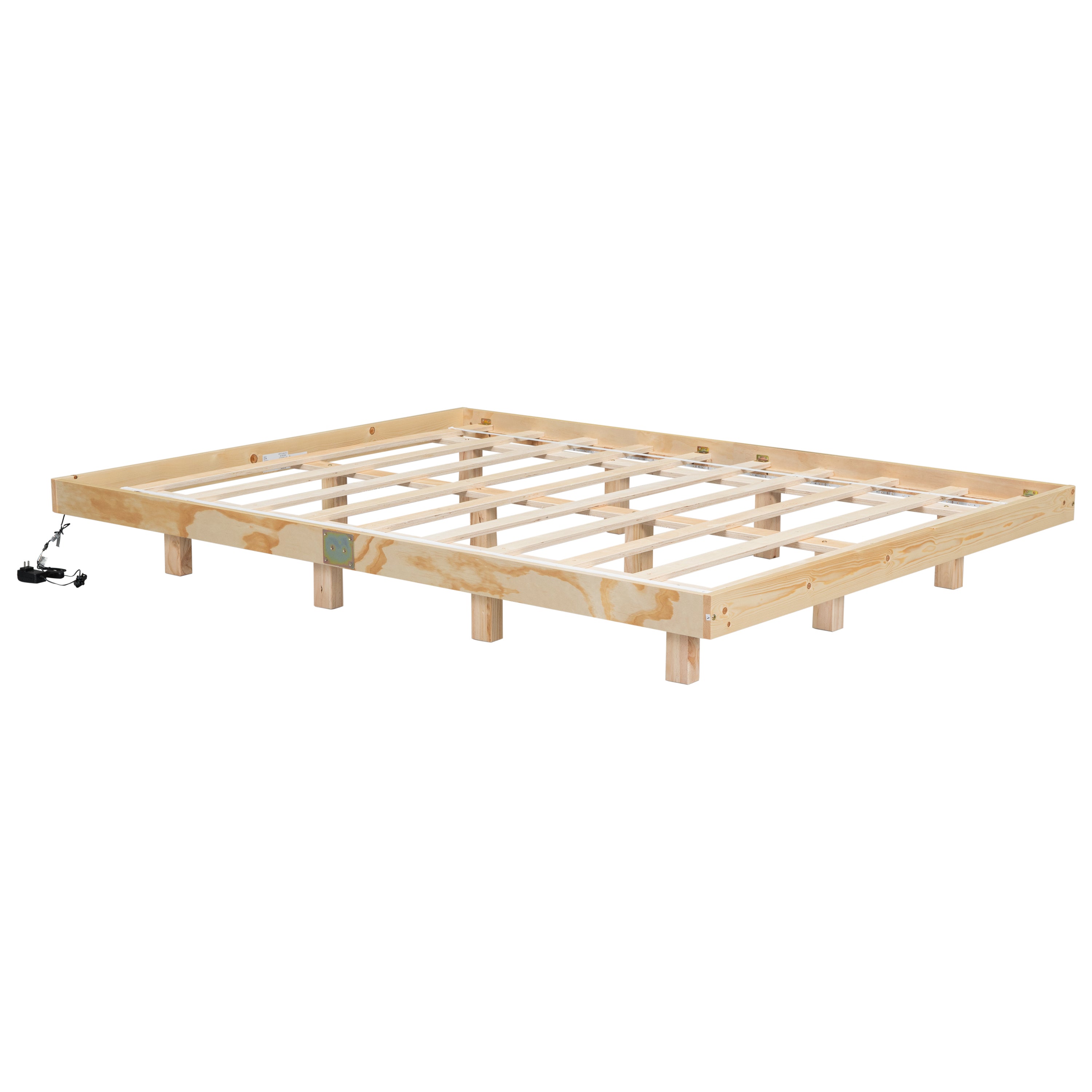 Queen Size Floating Bed with LED Lights Underneath,Modern Queen Size Low Profile Platform Bed with LED Lights,Natural