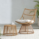 2 Piece Rattan Patio Set With Club Chair And Side Table - Beige / Light Brown