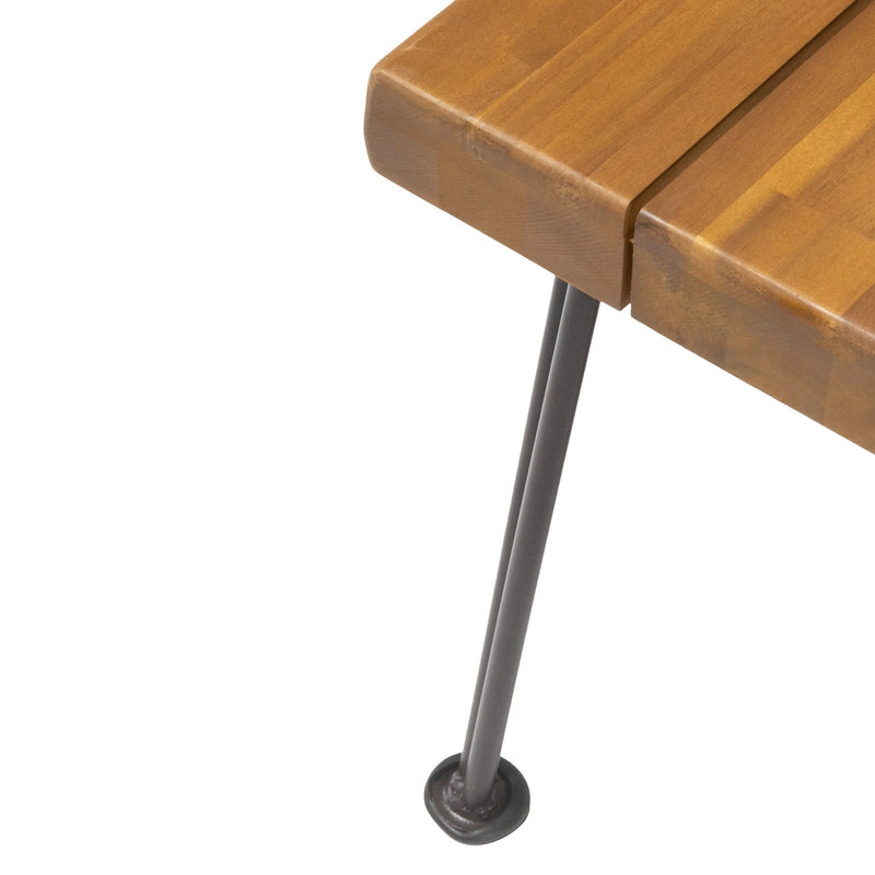 Zion - Industrial Wood And Metal Rectangular Bench With Faux Live Edge Design - Teak