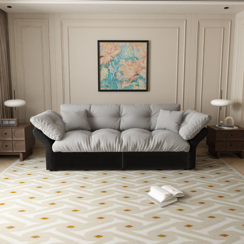 Queen Pull Out Sofa Bed, 3 In 1 Convertible Sleeper Tufted With 2 Soft Pillows