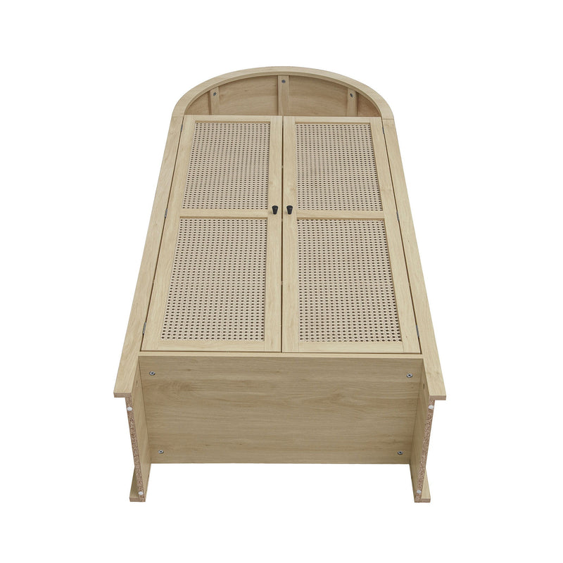 Tall Arched Kitchen Pantry, Arched Storage Display Cabinet With 2 Drawers & Adjustable Shelves, Rattan Door Versatile Storage Cabinet For Kitchen, Dining Room - Natural