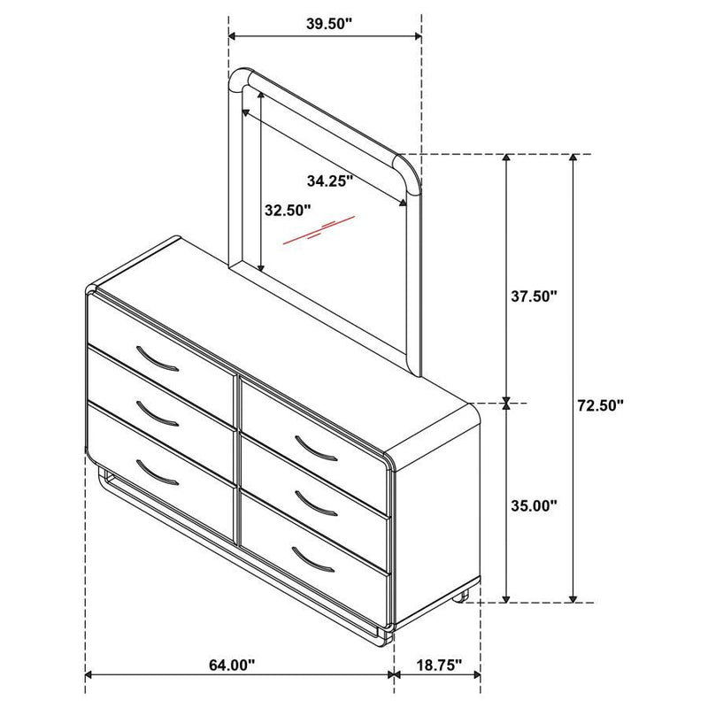 Amsbury - 6-Drawer Dresser And Mirror - Nutmeg