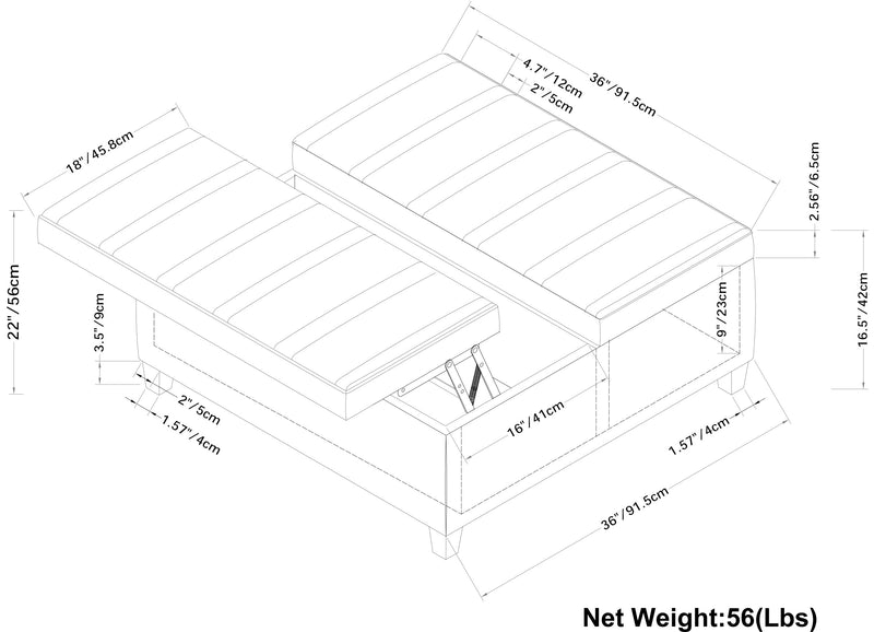 Ellis - Coffee Table Storage Ottoman Contemporary Design