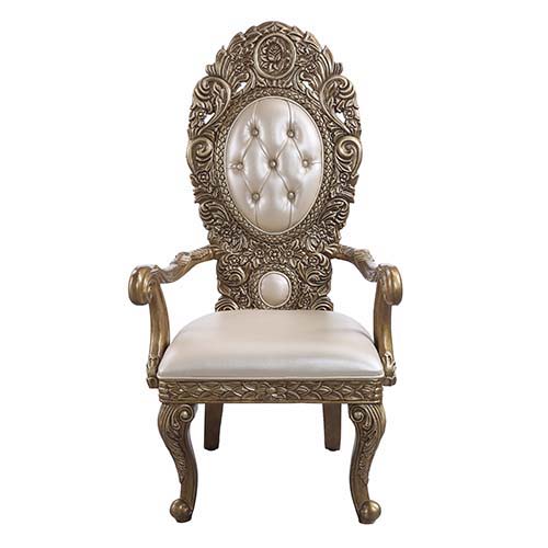 Constantine - Arm Chair (Set of 2) - Synthetic Leather , Brown & Gold