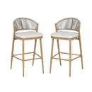 Outdoor Bar Height Metal Frame Counter Stools With Scallop Shaped Backrest & Water Resistant Cushions