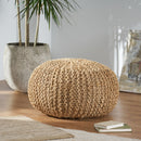 Handmade Jute Pouf With Cable Knit Pattern - Natural