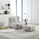 Modern Indoor Fluffy Bean Bag Chair With Memory Foam And Ottoman, Super Soft