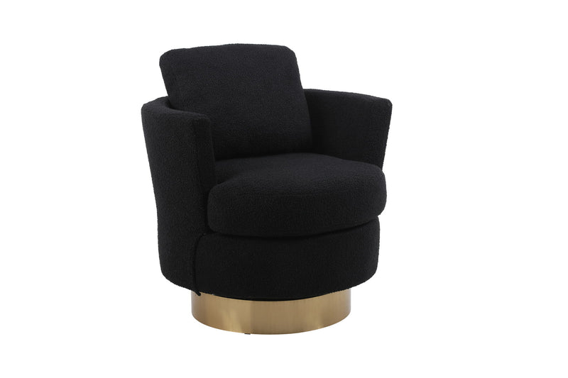 Teddy Swivel Barrel Chair, Swivel Accent Chairs Armchair For Living Room, Reading Chairs For Bedroom Comfy, Round Barrel Chairs With Gold Stainless Steel Base - Black