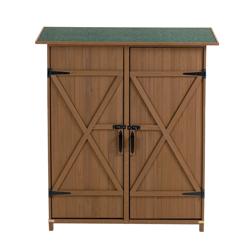 Outdoor Storage Shed With Lockable Door, Wooden Tool Storage Shed With Detachable Shelves & Pitch Roof