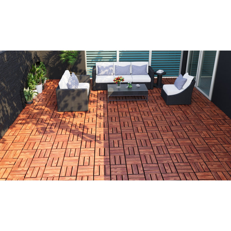 Interlocking Deck Tiles Checker Pattern, Square Acacia Hardwood Outdoor Flooring For Patio, Bancony, Pool Side