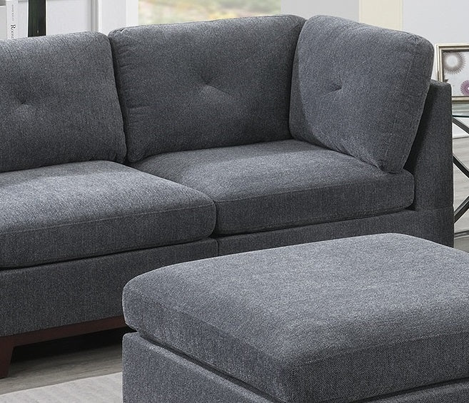 Ash Grey Chenille Fabric Modular Sofa Set 6pc Set Living Room Furniture Couch Sofa Loveseat 4x Corner Wedge 1x Armless Chair and 1x Ottoman Tufted Back