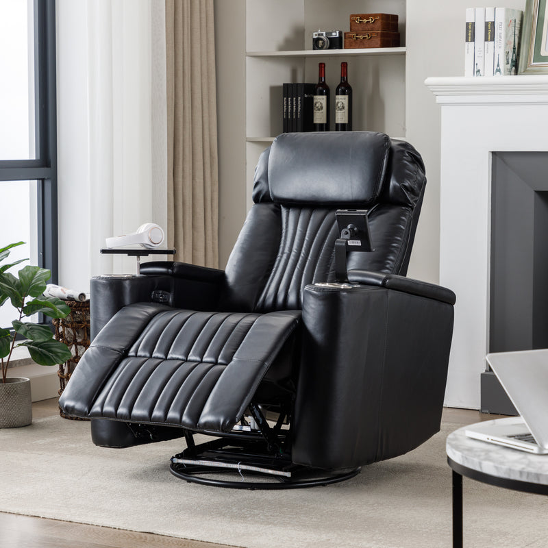 270° Power Swivel Recliner,Home Theater Seating With Hidden Arm Storage and  LED Light Strip,Cup Holder,360° Swivel Tray Table,and Cell Phone Holder,Soft Living Room Chair(Old SKU:SG000750AAB),Black