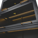Modern Steel Display Cabinet With Glass Doors And LED Lights, 5 Tier Steel Barrister Bookcase For Home Or Office - Black