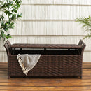 Outdoor Rattan Bench With Flair Arm And Storage - Brown
