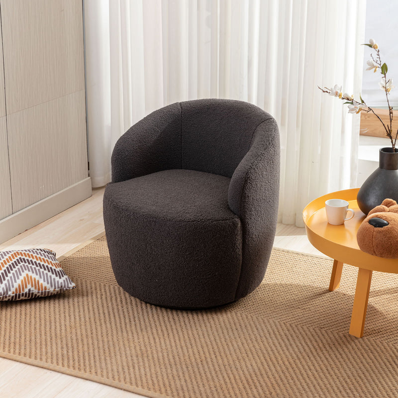 Teddy Fabric Swivel Accent Armchair Barrel Chair With Powder Coating Metal Ring