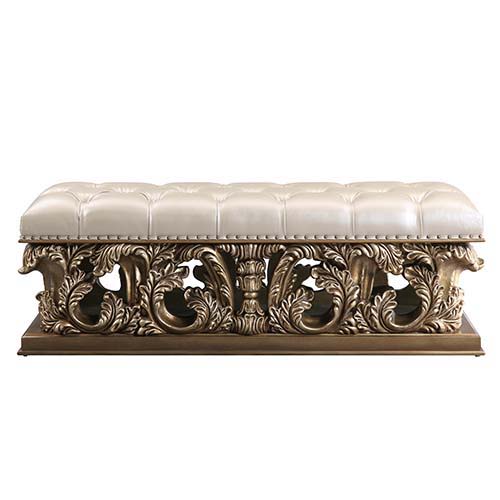 Constantine - Bench - PU Leather, Light Gold, Brown & Gold Finish - Atlantic Fine Furniture Inc