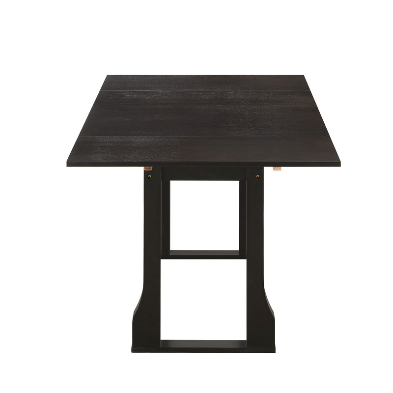 6 Piece Extendable Dining Table Set With 4 Wicker Back Upholstered Dining Chairs And Long Bench, 2 Removable Leaf
