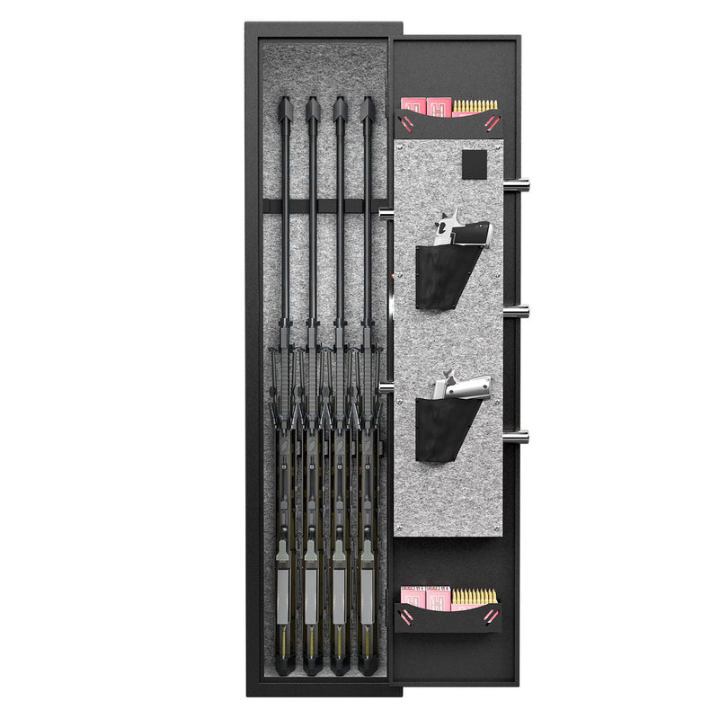 3 - 4 Gun Safe For Rifles And Pistols, Quick Access Password Gun Safe, High Security Metal Rifle Safe Locker With Removable Shelf And 2 Adjustable Gun Slots - Black