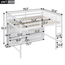 Full Size Loft Bed with 8 Open Storage Shelves and Built-in Ladder, White