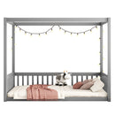 Canopy Frame Floor Bed With Fence, Guardrails