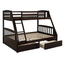 TOPMAX Solid Wood Twin Over Full Bunk Bed with Two Storage Drawers, Espresso
