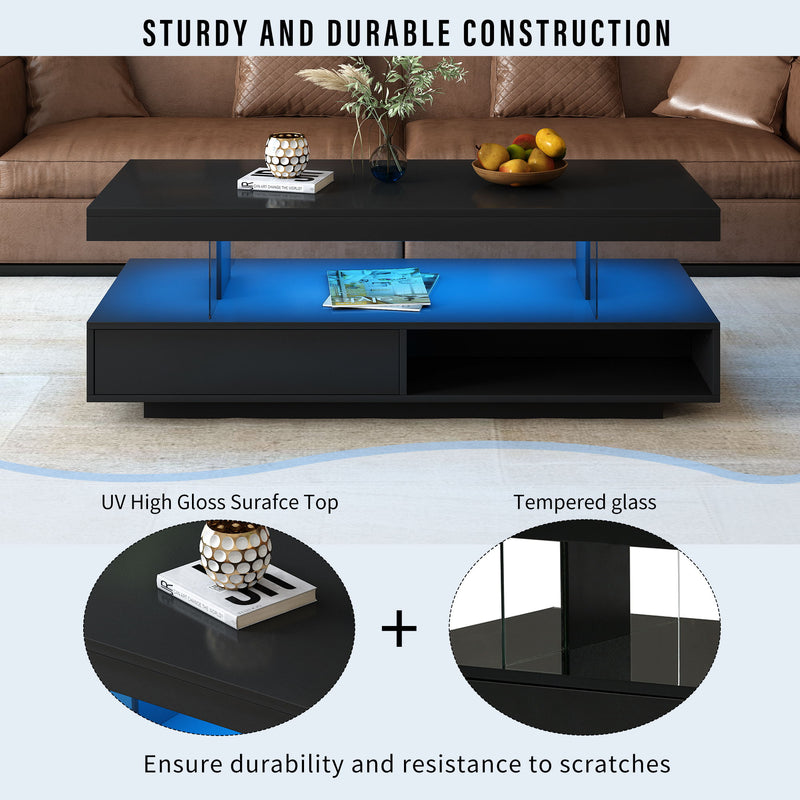 LED Coffee Table With 2 Drawers And Display Shelves
