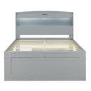 Full XL Size Platform Bed with Storage LED Headboard, Charging Station, Twin Size Trundle and 2 Drawers, Gray