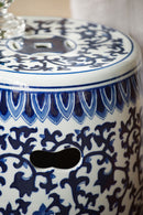 Ceramic Garden Stool, Small Side Tabel - White / Blue