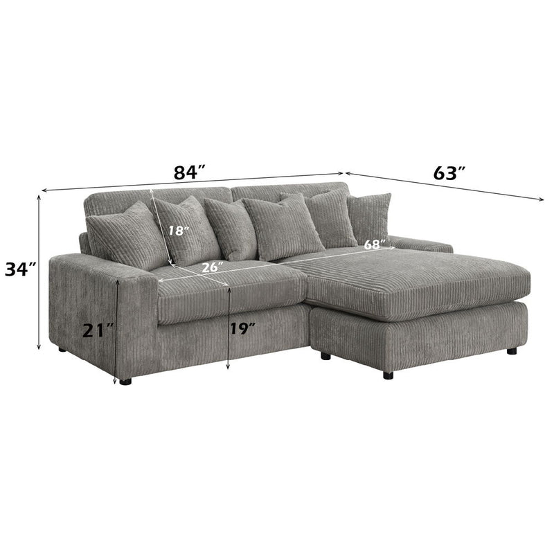 Tavia - Reversible Sectional Sofa With 6 Pillows - Gray Corduroy