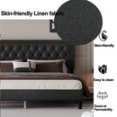 King size Panel Bed Frame with Adjustable Button-Tufted Headboard for Bedroom/Linen Upholstered/Wood Slat Support/Easy Assembly,Dark Grey