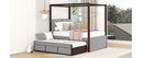 Full Size Upholstered  Canopy Bed with Trundle and 3 Drawers, Gray