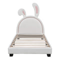 Upholstered Leather Platform Bed With Rabbit Ornament