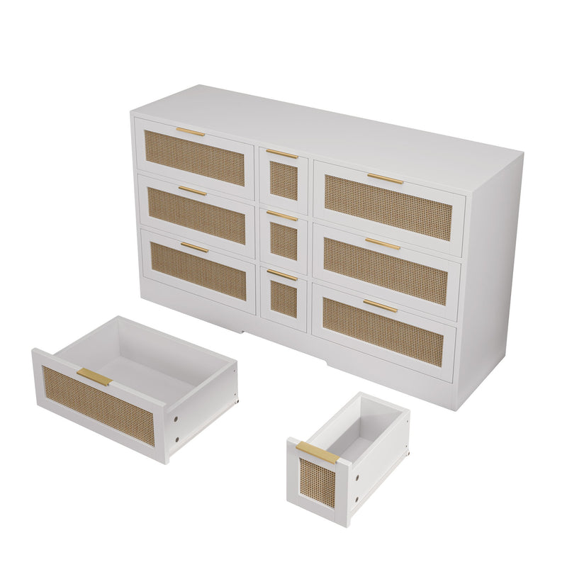 Elegant Rattan Locker With 9 Drawers, Metal Handles