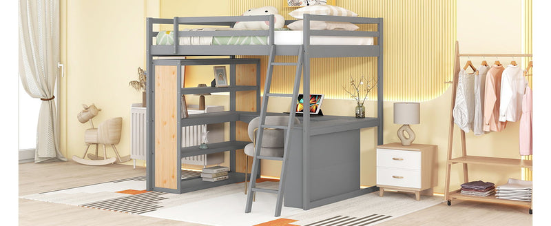 Loft Bed With Ladder, Shelves, And Desk
