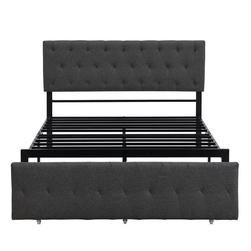 Full Size Storage Bed Metal Platform Bed With A Big Drawer - Gray