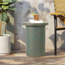 Round Outdoor End Table With Tree Stump Design For Patio - Golden / Green / Peacock