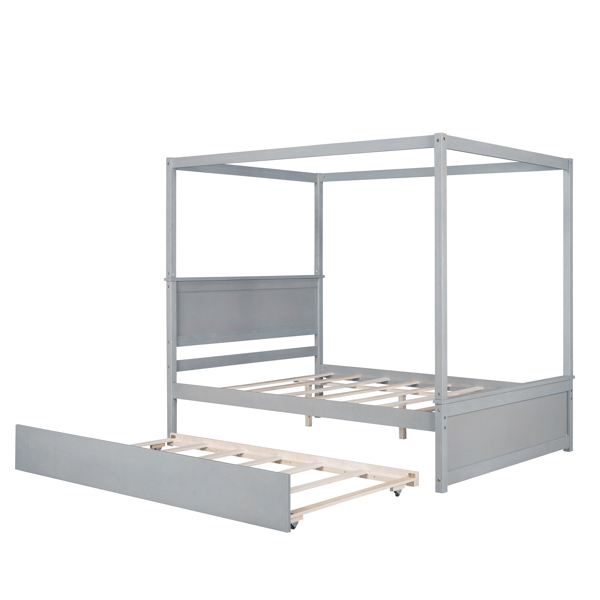 Wood Canopy Bed with Trundle Bed ,Full Size Canopy Platform bed With  Support Slats .No Box Spring Needed, Brushed Gray - Atlantic Fine Furniture Melbourne FL
