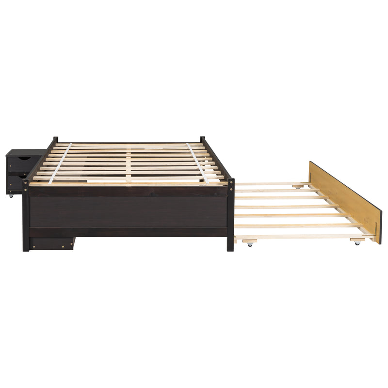 Versatile Full Bed with Trundle,Under bed Storage Box and Nightstand .Espresso