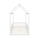 Twin House Bed with Guardrails, Slats ,White