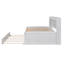 Full Size Wooden Captain Bed with Built-in Bookshelves,Three Storage Drawers and Trundle,White Wash