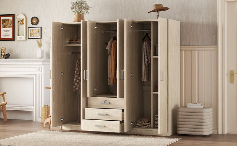 6 Doors Wooden Wardrobe Storage For Bedroom With Big Drawers