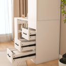 Computer Desk With 4 In 1 Socket & 3 Drawers, 4 Tier Shelves