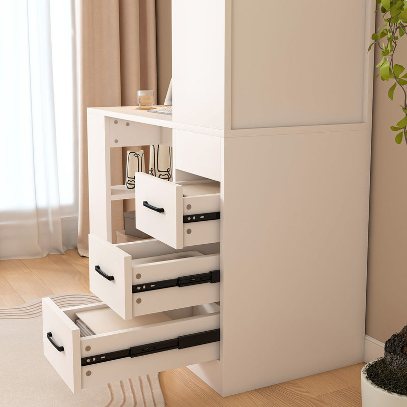Modern Computer Desk With Built In Socket 3 Slide Drawers 4 Storage Levels - White