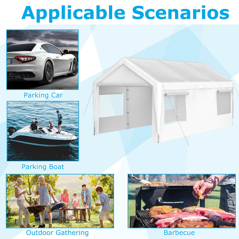 Carport Canopy Heavy Duty Boat Car Canopy Garage With Removable Sidewalls And Roll Up Ventilated Windows