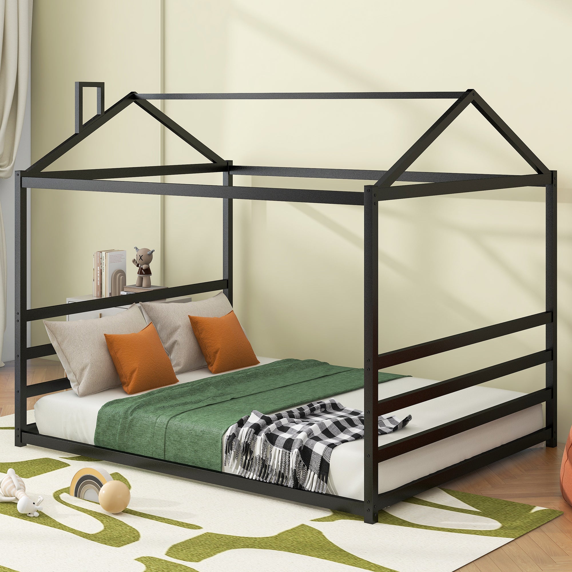 Metal House Shape Platform Bed, Black, Queen - Atlantic Fine Furniture Melbourne FL