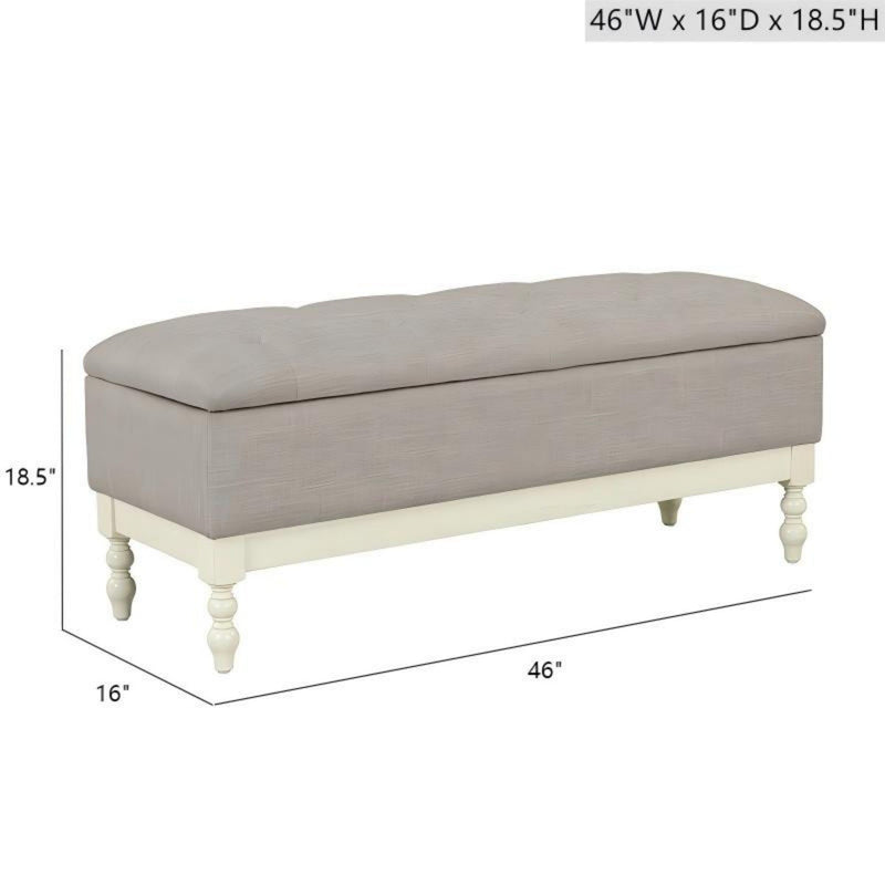 Tufted Storage Bench With Soft Close Lid - Light Gray / Cream