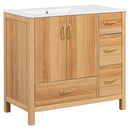 36" Bathroom Vanity, 2 Soft Close Doors, 4 Soft Close Drawers, Adjustable Shelf, Storage Cabinet - Acacia Wood